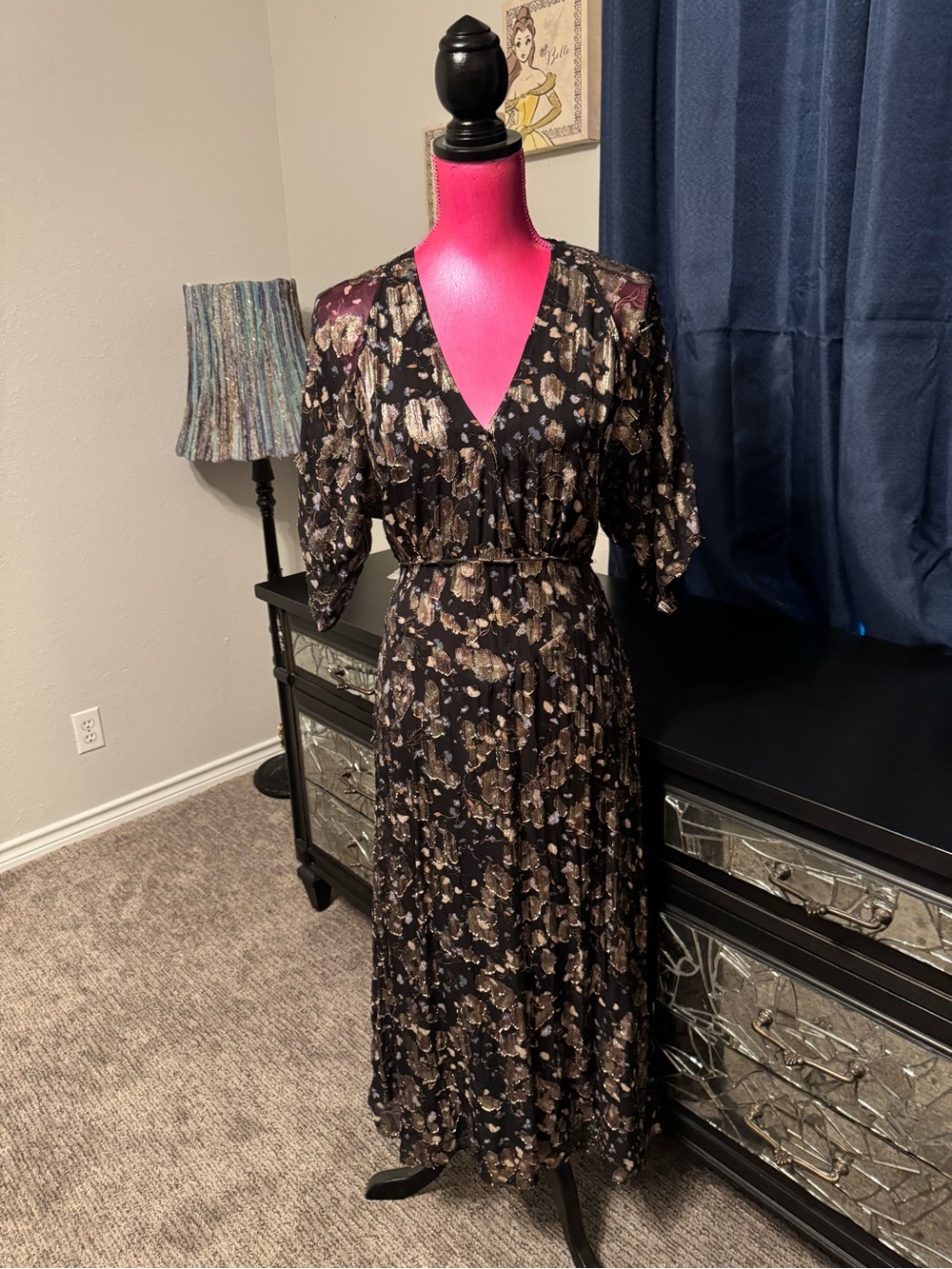 Black Floral V-Neck Maxi Dress